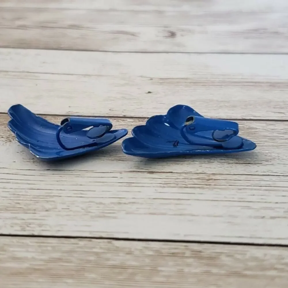 Vintage Clip On Earrings Blue Flourish Retro Earrings
